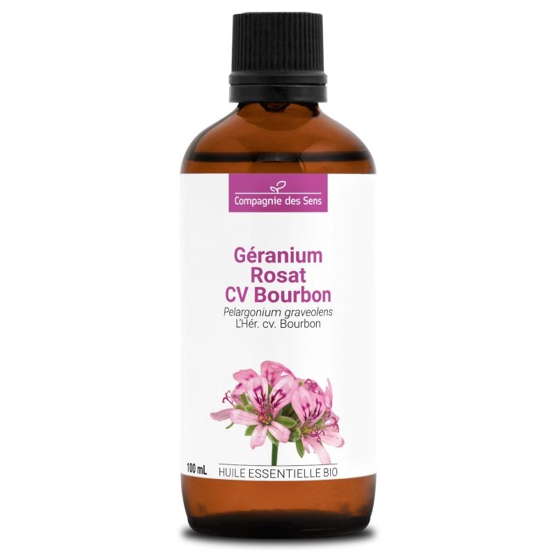 Géranium rosat cv bourbon - huile essentielle bio - 100ml garantie chromacert® -