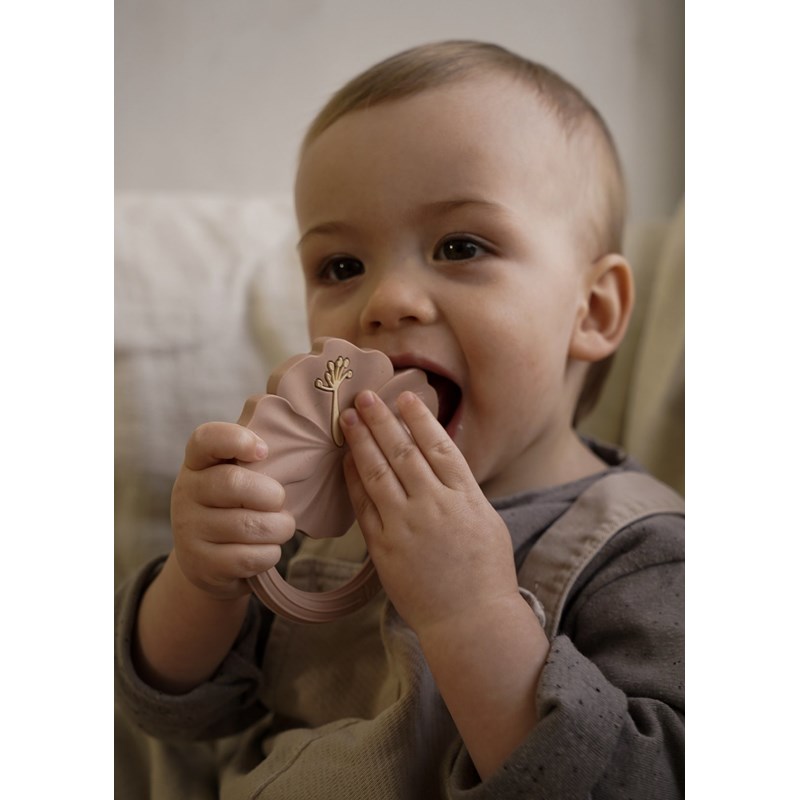 Hochet de dentition hibiscus rose