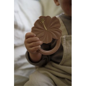 Hochet de dentition hibiscus rose