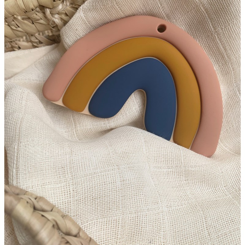 Hochet de dentition arc en ciel moutarde