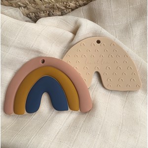 Hochet de dentition arc en ciel moutarde