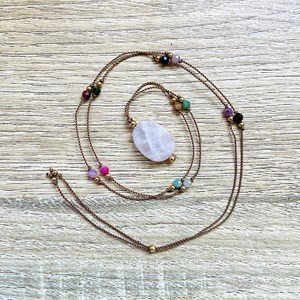 Collier sautoir karma quartz rose