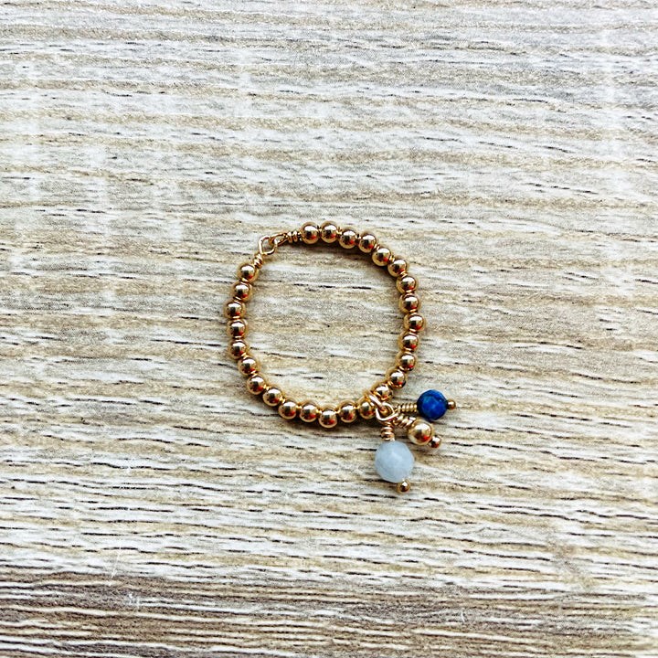 Bague adèle aigue marine et lapis lazuli