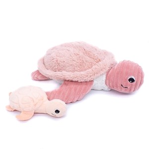 Peluche maman bébé tortue rose