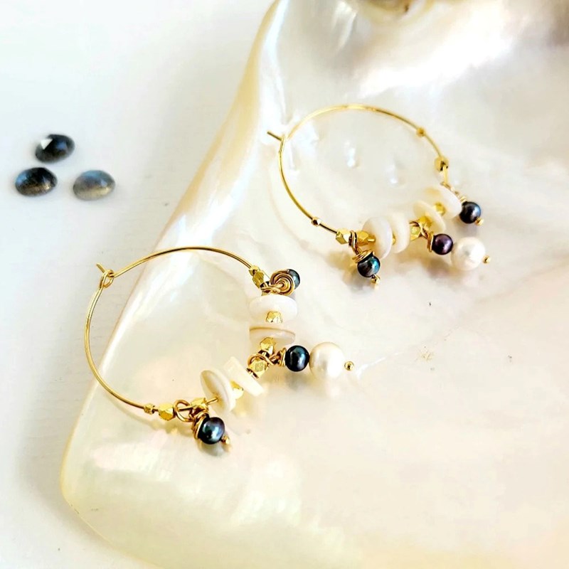 Lila in the sky - Boucles d’oreilles perles noires