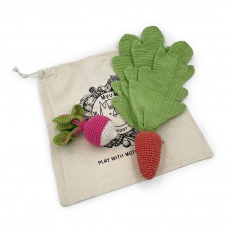 Coffret  hochet radis et doudou carotte