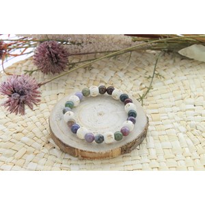Bracelet agate multicolore & perles bois