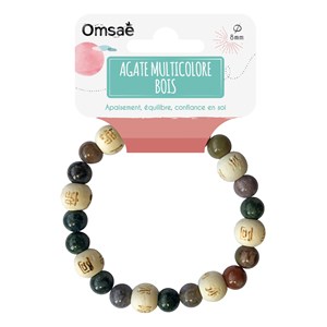 Bracelet agate multicolore & perles bois