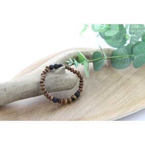 Bracelet bois oeil de tigre pierre lave