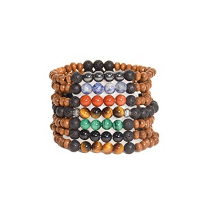 Bracelet bois oeil de tigre pierre lave