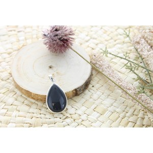 Pendentif goutte obsidienne & argent