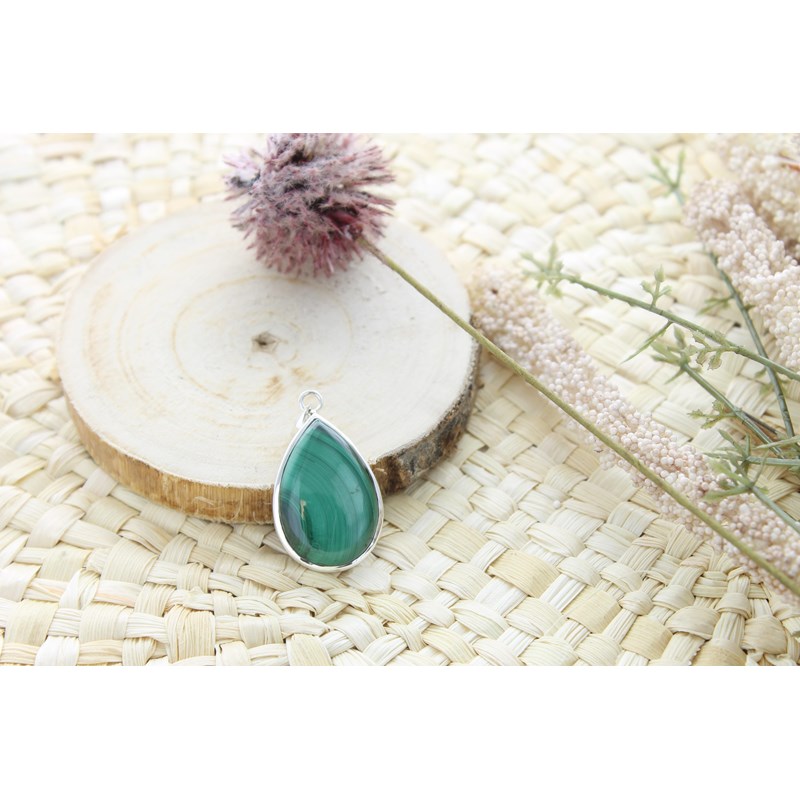 Pendentif goutte malachite & argent