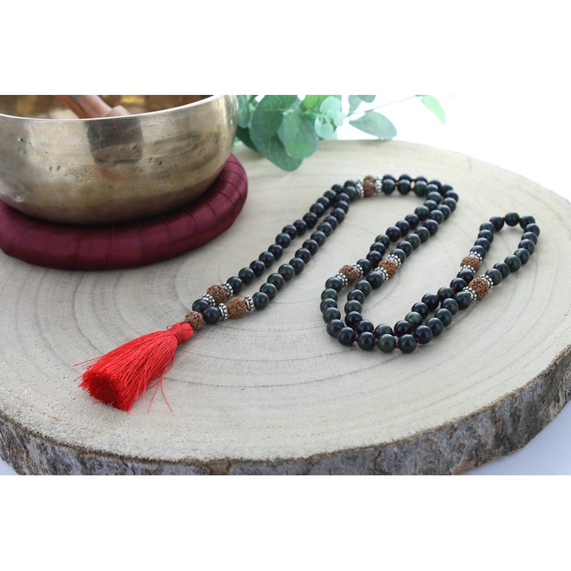 Omsaé - Mala serpentine et rudraksha 108 perles