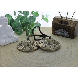 Cymbale tibétaine bronze gravure mantra
