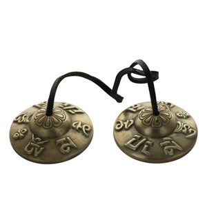 Cymbale tibétaine bronze gravure mantra