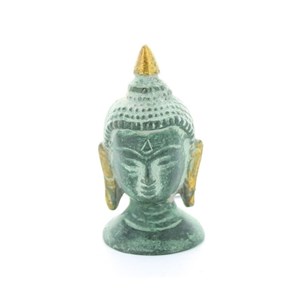 Tête de bouddha laiton vert antique 5 cm