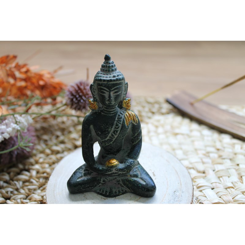 Omsaé - Bouddha dhyana mudra laiton vert antique
