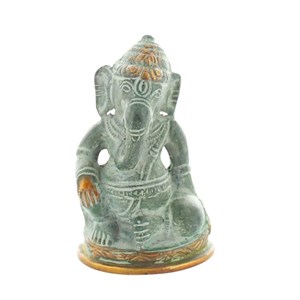 Ganesh assis laiton vert antique 8.2 cm