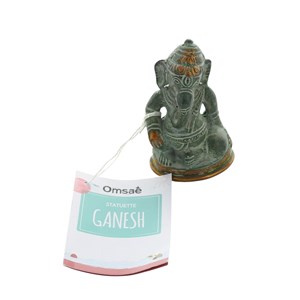 Ganesh assis laiton vert antique 8.2 cm