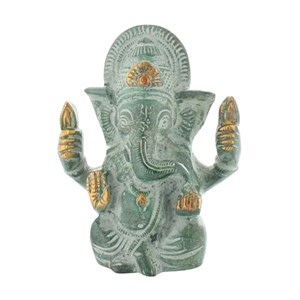 Ganesh assis laiton vert antique 9.2 cm