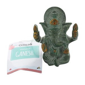 Ganesh assis laiton vert antique 9.2 cm