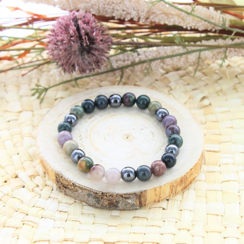 Bracelet Perles Agate, Pierre De Lave Et Hématite - Sur Mesure - Unisexe