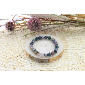 Bracelet agate multicolore & hématite