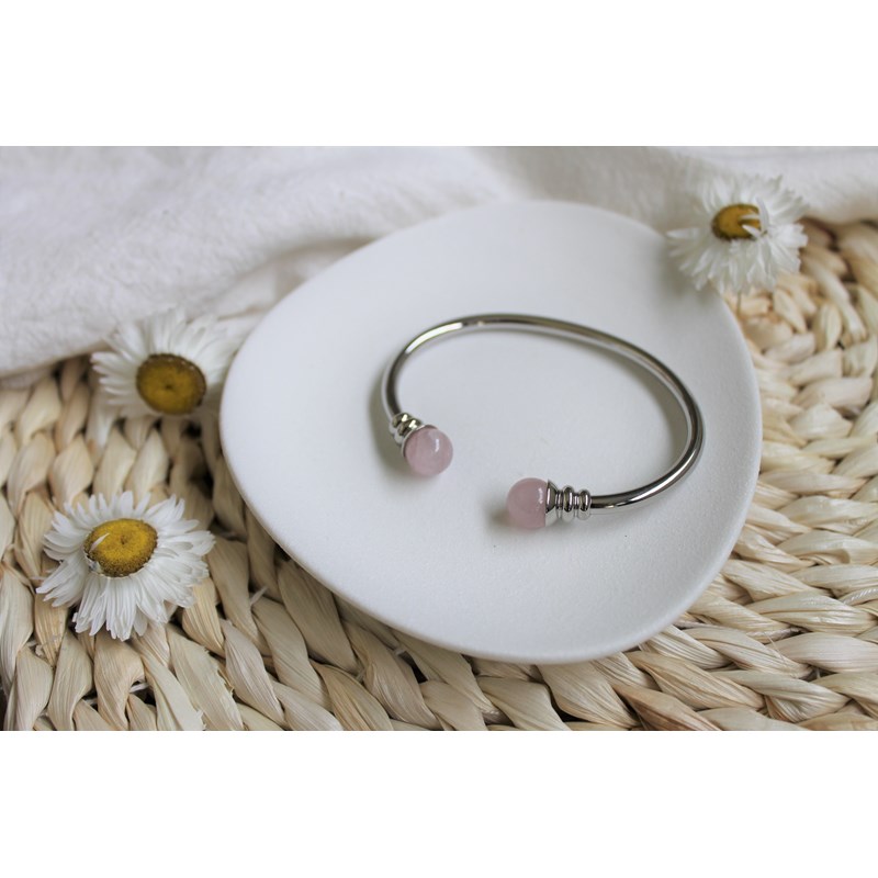 Omsaé - Bracelet cuivre aimants jonc quartz rose