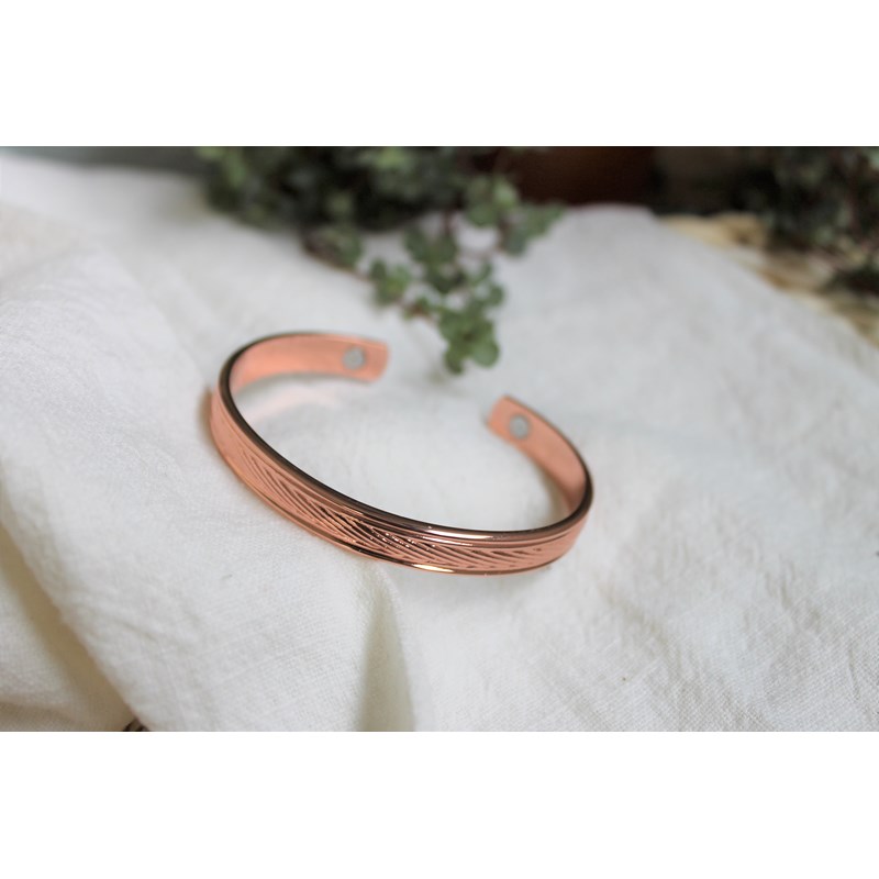 Omsaé - Bracelet cuivre aimants jonc plat strié