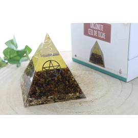 Pyramide orgonite oeil de tigre pentacle