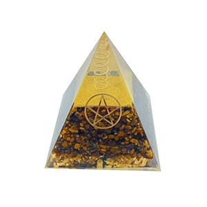 Pyramide orgonite oeil de tigre pentacle