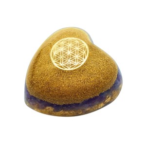 Coeur orgonite améthyste fleur de vie