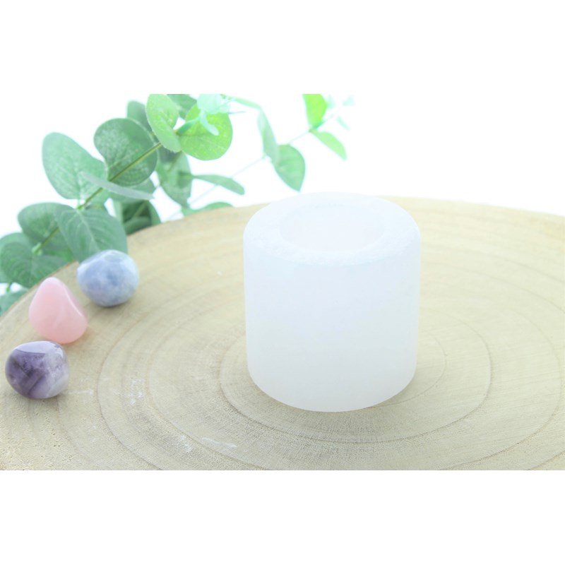 Photophore cristal de sel blanc cylindre