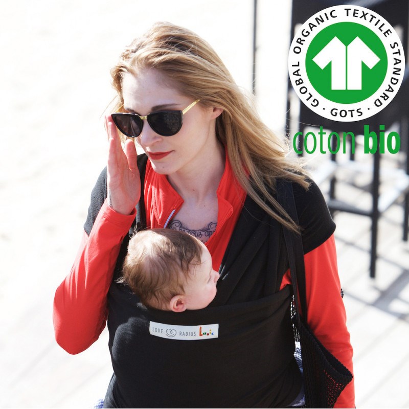 Echarpe portage basic noir - coton bio (Love Radius) - Image 1
