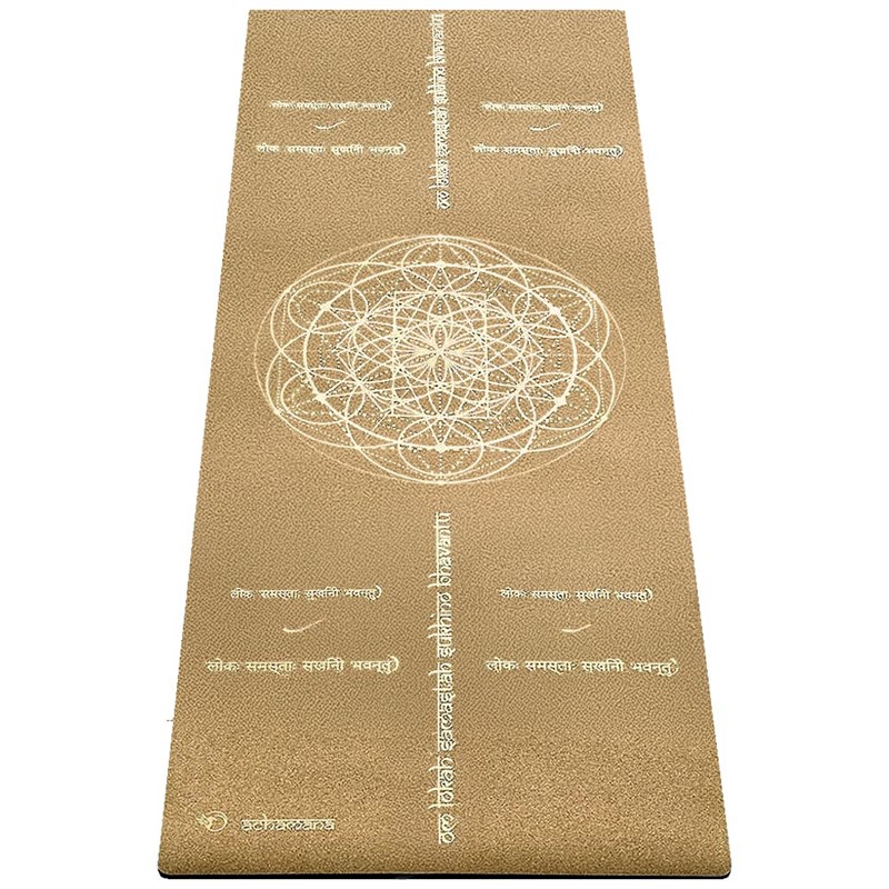 Tapis yoga liège mantra fleur de vie 5mm