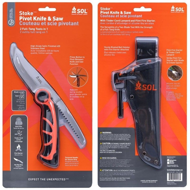 Couteau de survie sol stoke pivot knife & saw