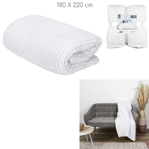 Plaid flanelle côtelé 180x220cm ecru