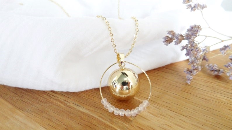 Bola grossesse or. Anneau quartz rose