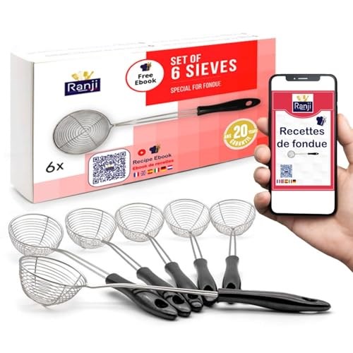 Lot de 6 passoires en acier inoxydable - épuisettes pour fondue