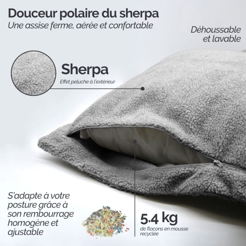Pouf d'intérieur xxl - gris clair (Vivezen) - Image 2