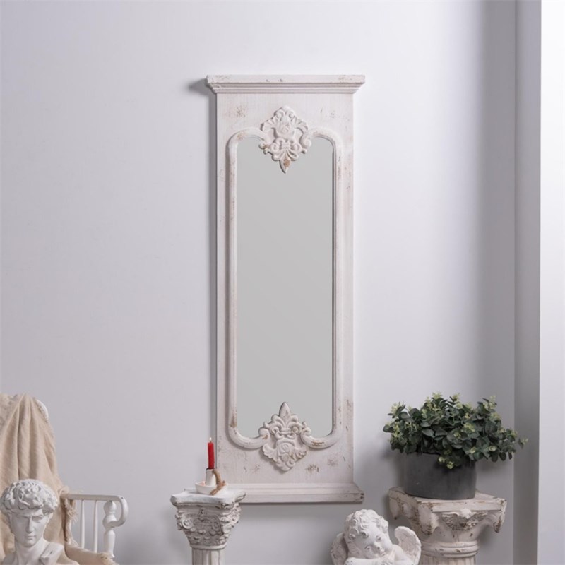 Décoration d'autrefois - Grand miroir bois blanc 55x5.5x149cm