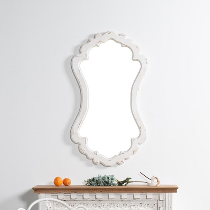 Décoration d'autrefois - Grand miroir bois blanc 69x2.5x121cm