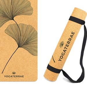 Tapis yoga liège ginkgo yinyang + sangle
