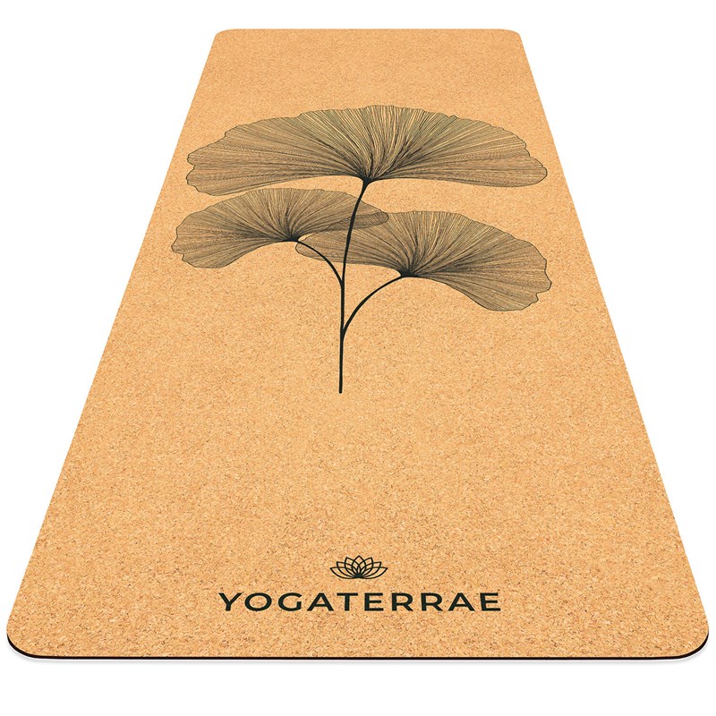 YOGATERRAE - Tapis yoga liège ginkgo biloba + sangle