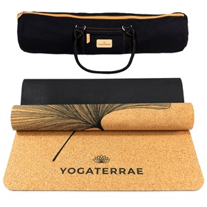 Tapis yoga liège yin yang + sac + sangle