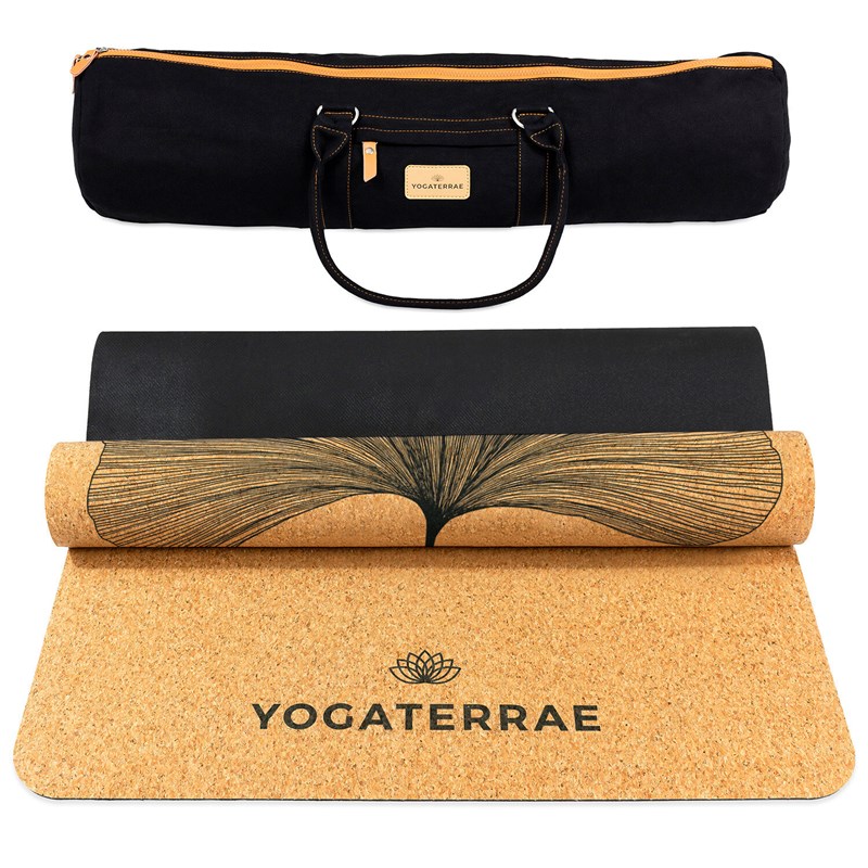 YOGATERRAE - Tapis yoga liège ginkgo bi + sangle, sac
