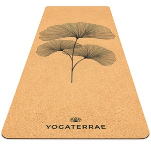 Tapis yoga liège ginkgos + sac + sangle