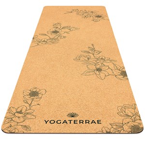 Tapis yoga liège magnolias + sangle, sac