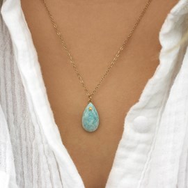 Collier pendentif goutte  - amazonite