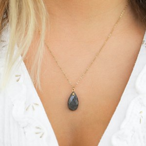 Collier pendentif goutte - labradorite